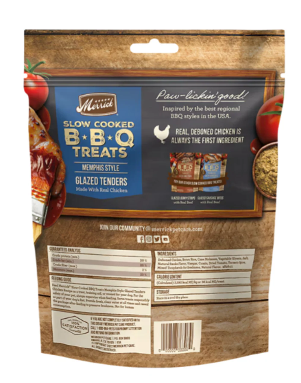 Merrick Slow Cooked BBQ Chicken Memphis Style Glazed Tenders Jerky Dog Treats - Suhuit