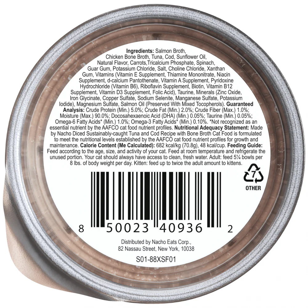 Made By Nacho Flaked Sustainably-Caught Tuna And Cod Recipe Cat Food With Bone Broth, Grain-Free Lid - Suhuit