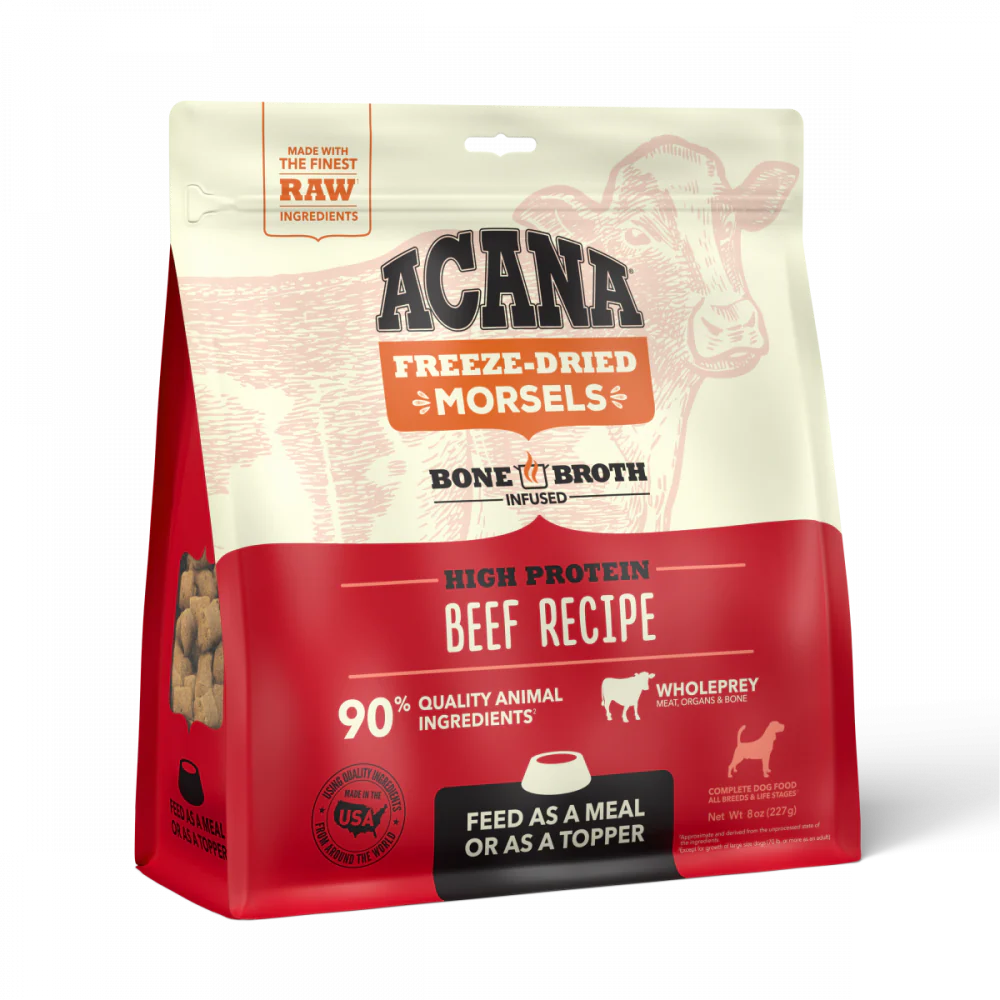 ACANA Freeze Dried Dog Food & Topper, Grain Free, High Protein,  Fresh & Raw Animal Ingredients, Ranch-Raised Beef Recipe, Morsels - Suhuit