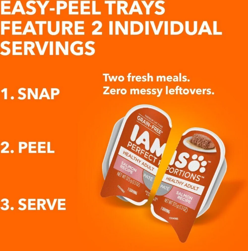 Iams Perfect Portions Healthy Adult Salmon Pate Wet Cat Food Tray - Suhuit