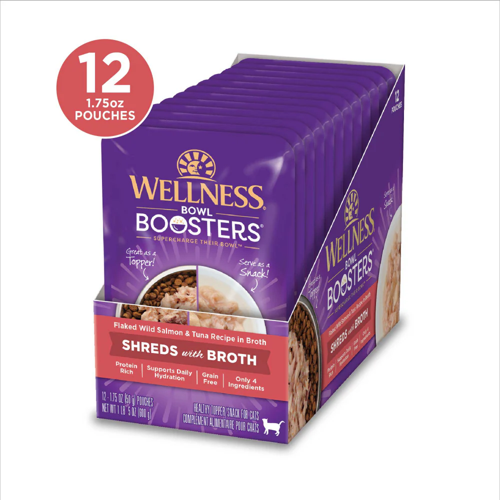Wellness Bowl Boosters Flaked Salmon & Tuna in Broth Wet Cat Food Topper - Suhuit