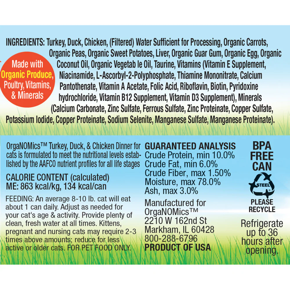 Organomics Duck Turkey and Chicken Dinner for Cats - Suhuit