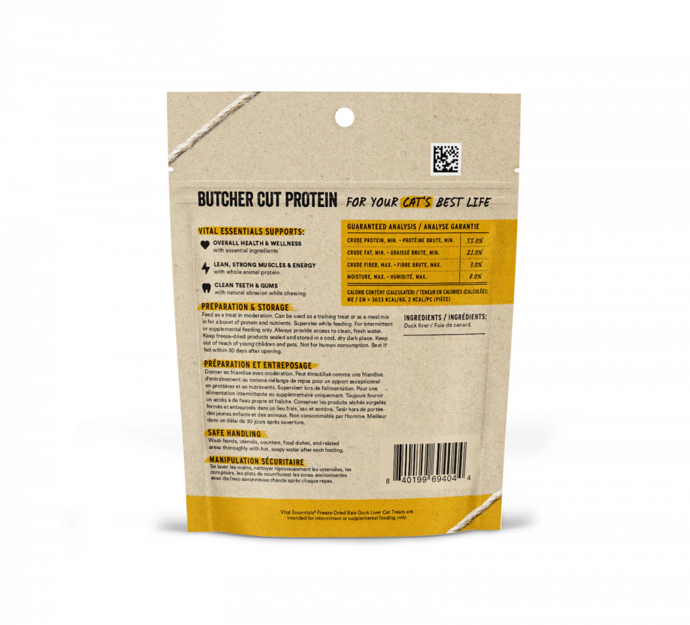 Vital Essentials Vital Cat Freeze Dried Grain Free Duck Liver Cat Treats - Suhuit