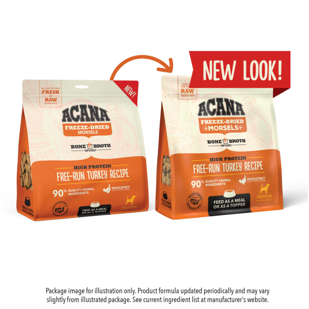 ACANA Freeze Dried Dog Food & Topper, Grain Free, High Protein,  Fresh & Raw Animal Ingredients, Free-Run Turkey Recipe, Morsels - Suhuit