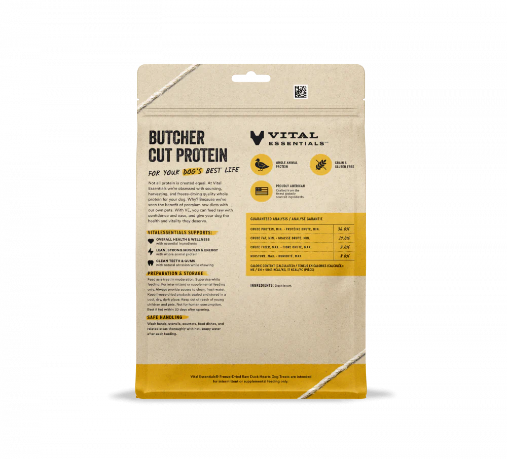 Vital Essentials Freeze Dried Raw Duck Hearts Dog Treats - Suhuit