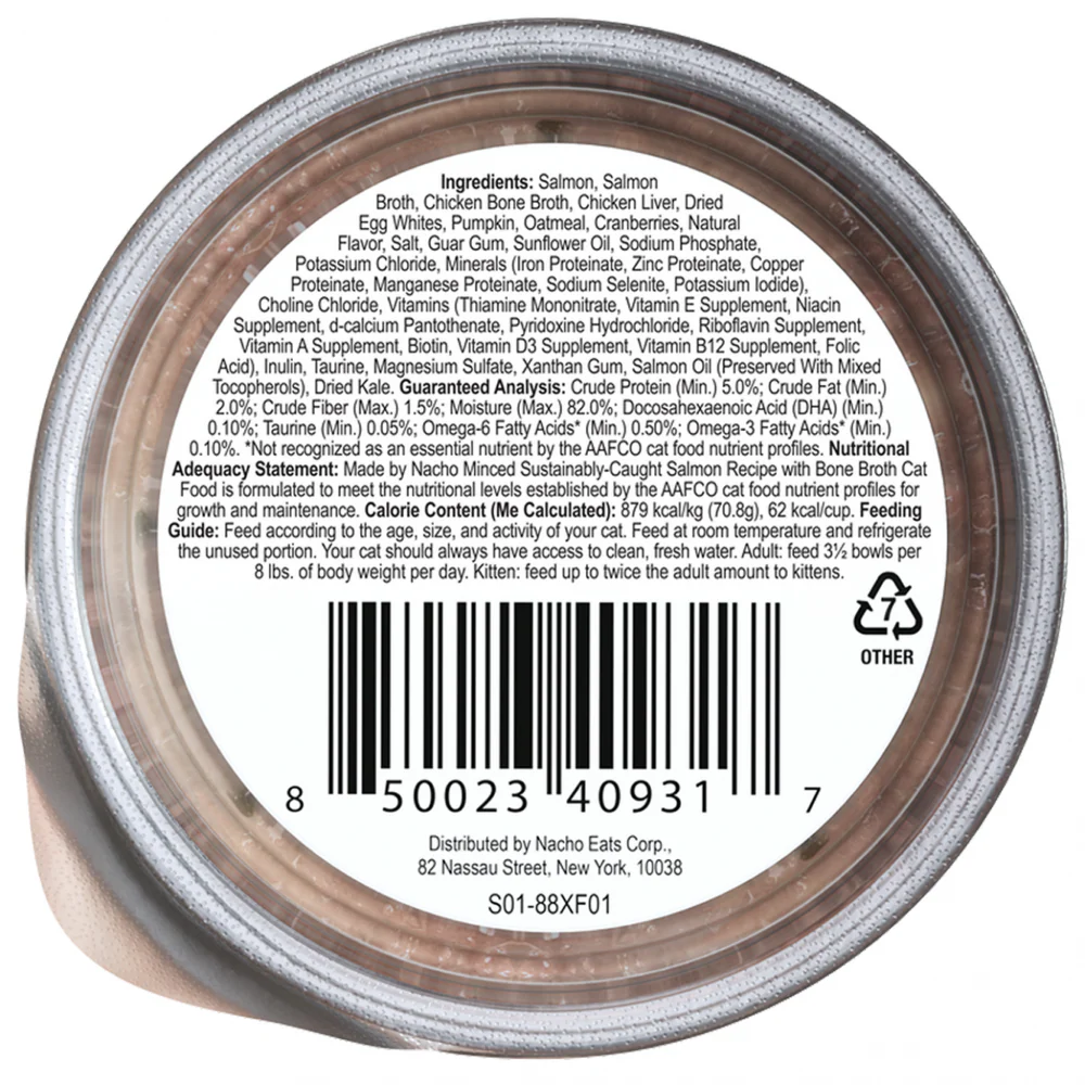 Made By Nacho Minced Sustainably-Caught Salmon Recipe Cat Food With Bone Broth And Prebiotics - Suhuit