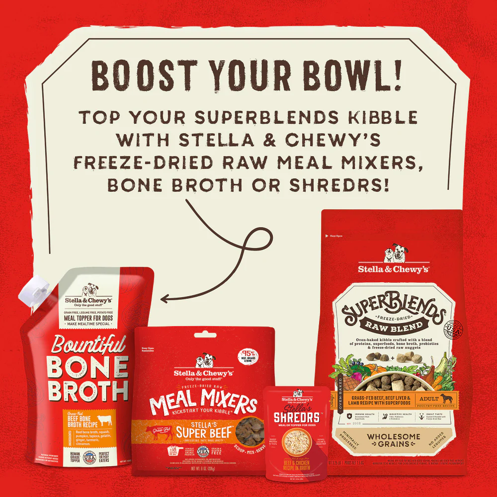 Stella & Chewy's SuperBlends Raw Blend Wholesome Grains Grass Fed Beef & Beef Liver & Lamb Recipe with Superfoods - Suhuit