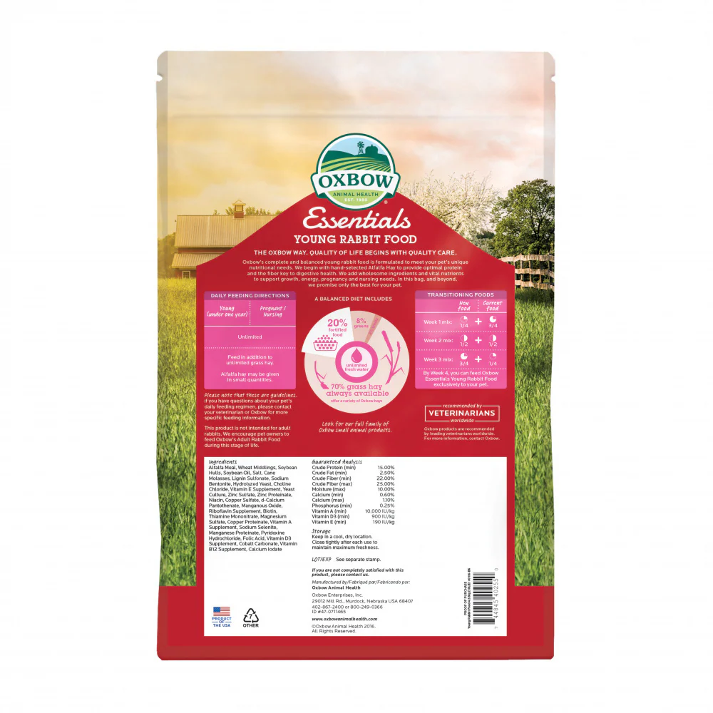 Oxbow Animal Health Essentials Young Rabbit Food All Natural Rabbit Pellets - Suhuit