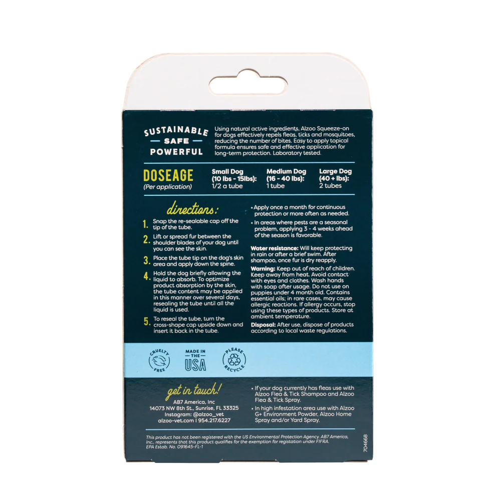 Alzoo Natural Flea &Tick Squeeze On Dogs - Suhuit