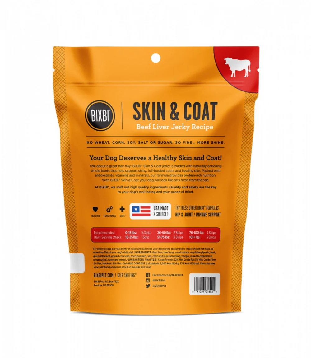 Bixbi Skin & Coat Beef Liver Jerky Dog Treats - Suhuit