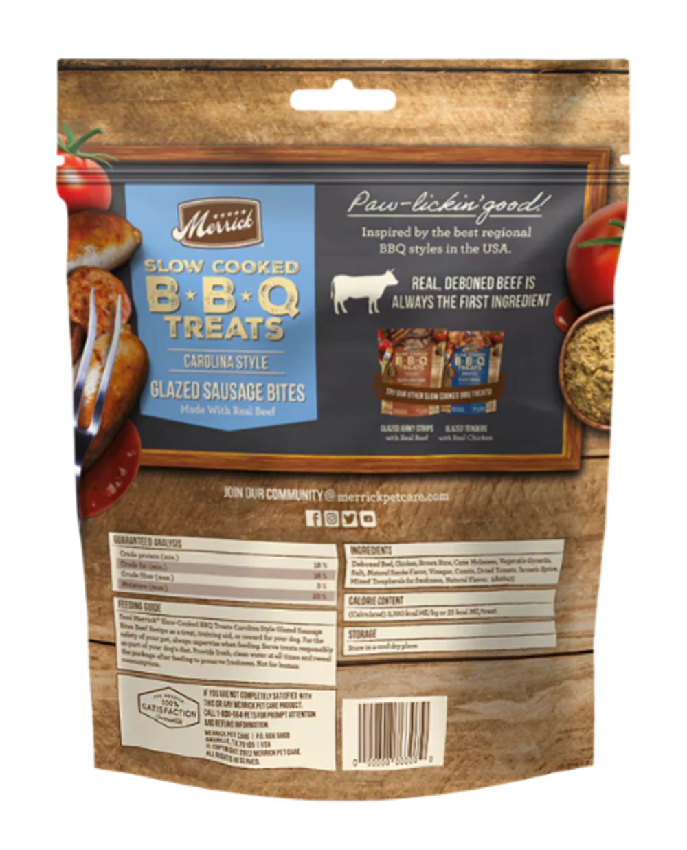 Merrick Slow Cooked BBQ Beef Carolina Style Glazed Sausage Bites Jerky Dog Treats - Suhuit