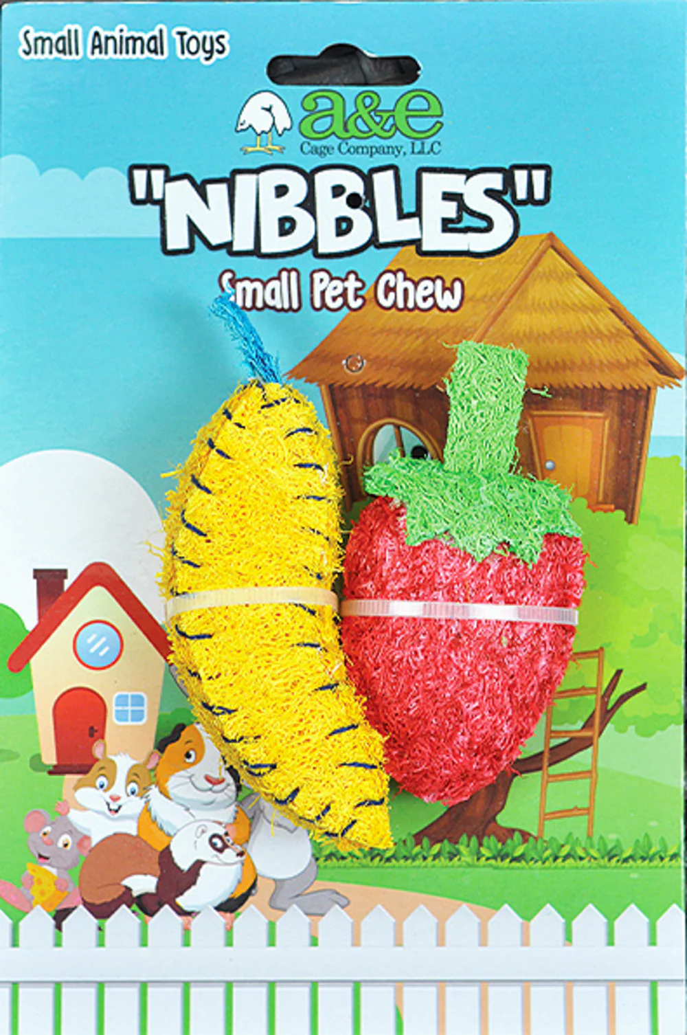 A & E Nibbles Loofah Banana & Strawberry Small Animal Toy - Suhuit