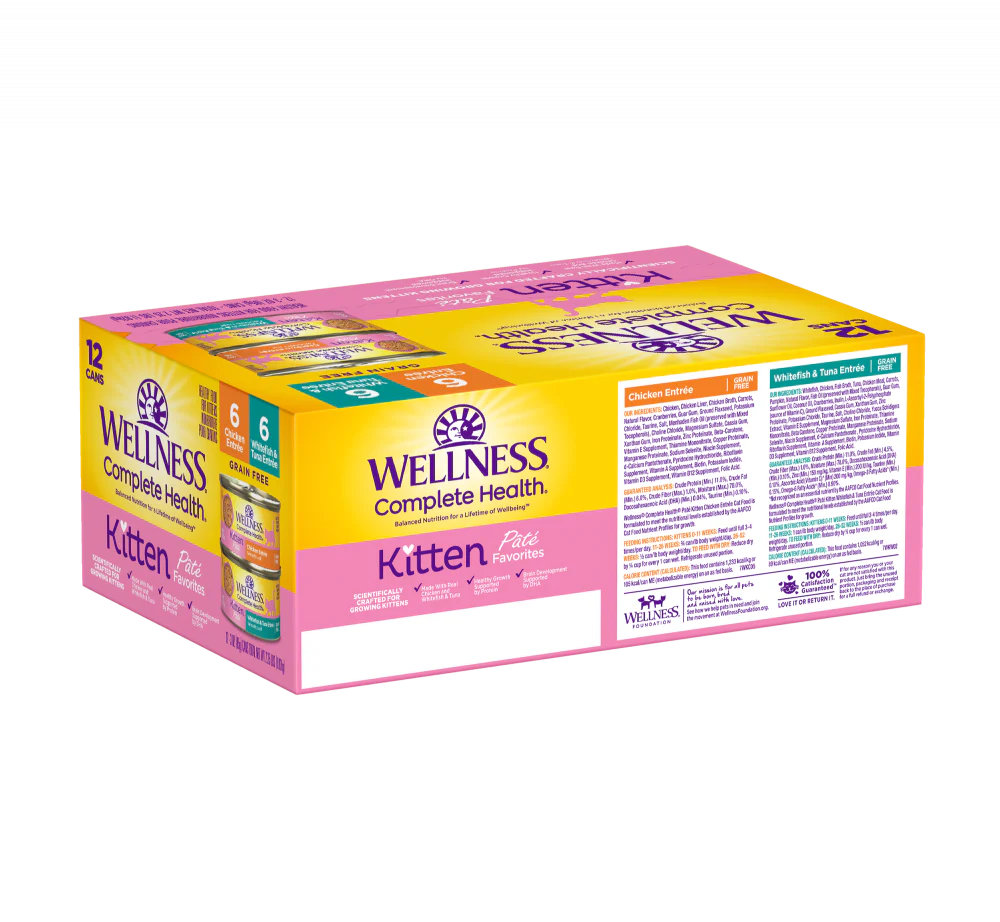 Wellness Complete Health Whitefish & Tuna and Chicken Variety Pack Kitten Canned Wet Cat Food - Suhuit