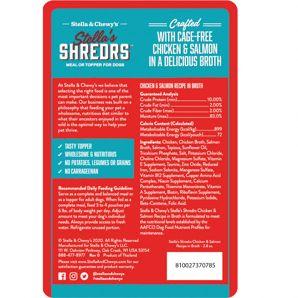 Stella & Chewys Stellas Shredrs Cage Free Chicken & Salmon Recipe in Broth - Suhuit