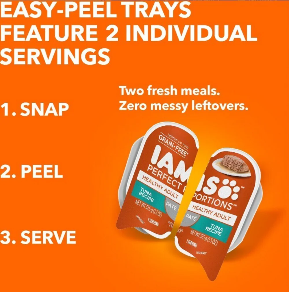 Iams Perfect Portions Healthy Adult Tuna Pate Wet Cat Food Tray - Suhuit