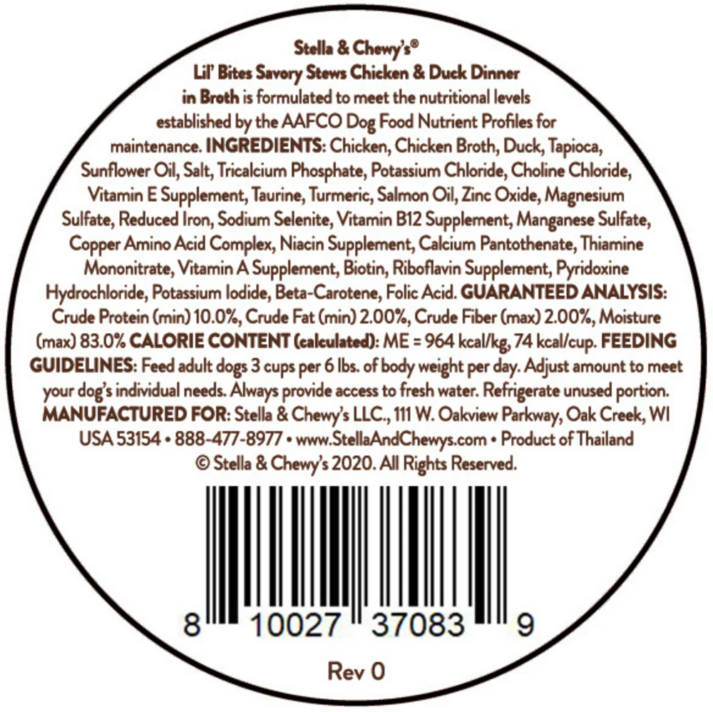 Stella & Chewy's Lil Bites Savory Stews for Small Breeds Chicken & Duck Dinner in Broth - Suhuit