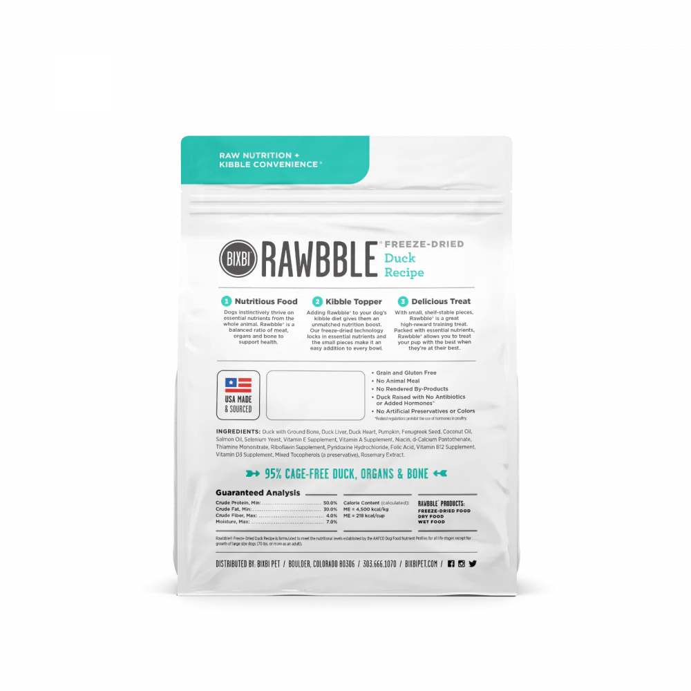 Bixbi Rawbble Freeze Dried Duck Dog Food - Suhuit
