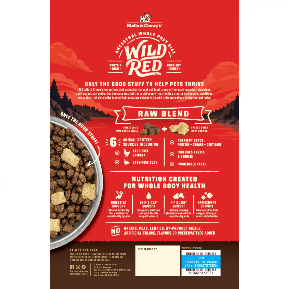 Stella & Chewy's Wild Red Dry Dog Food Raw Coated High Protein Grain & Legume Free Prairie Recipe - Suhuit